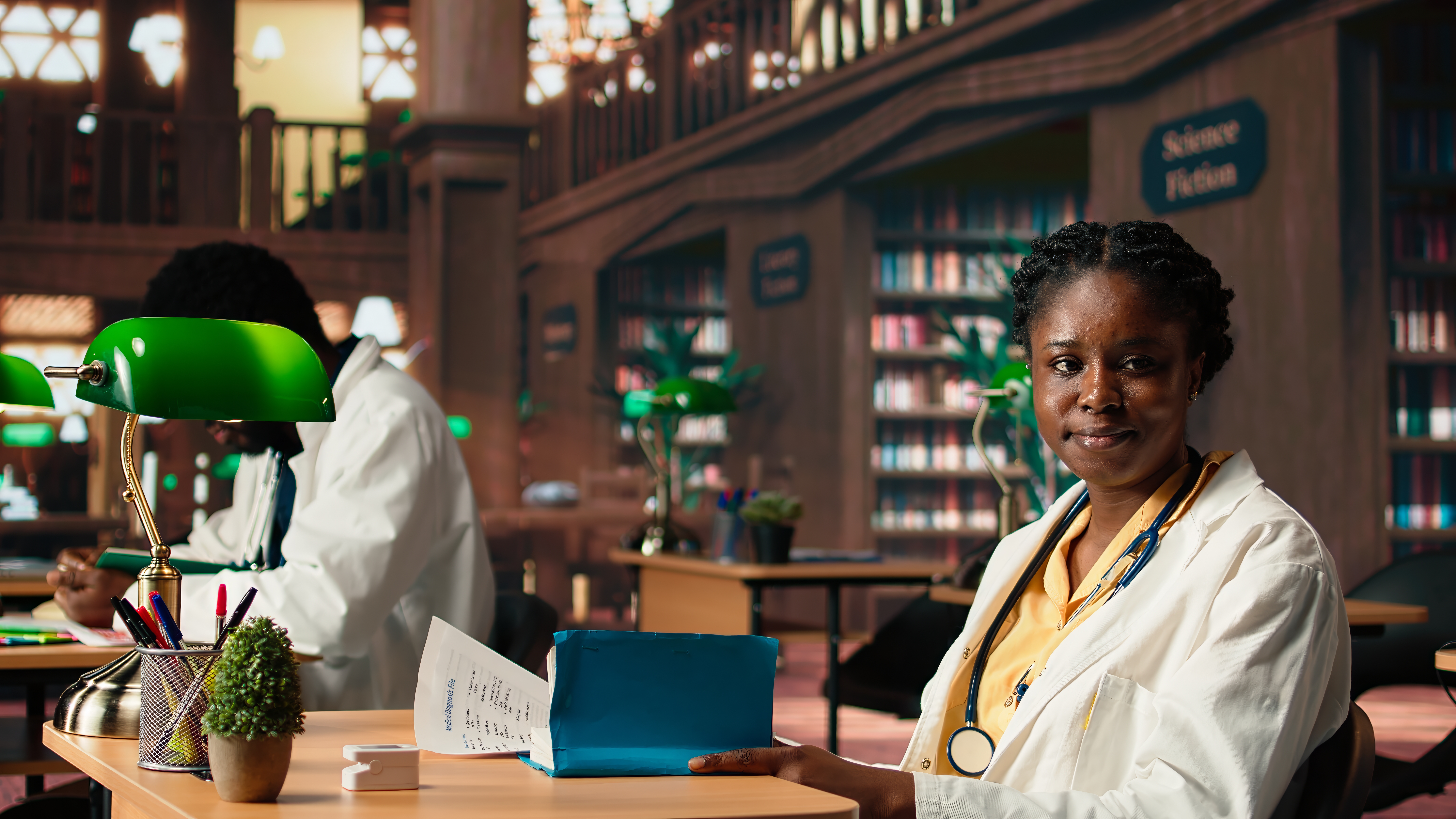 Medical student reviewing healthcare case files