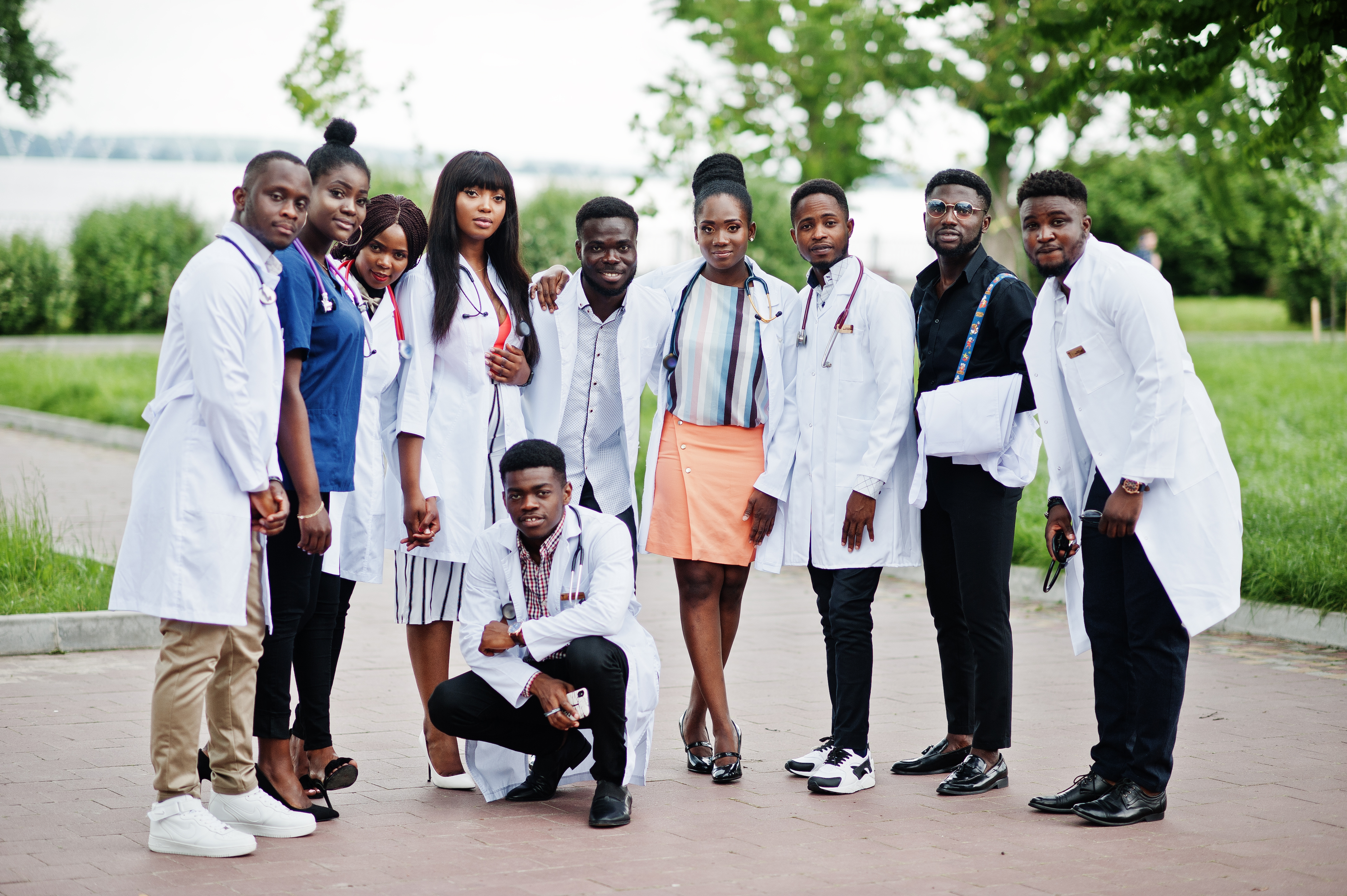 African medical students in white coats